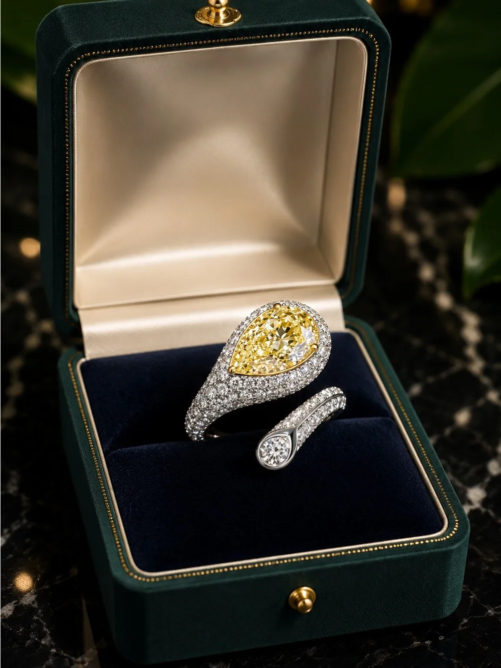 Yellow Pear-Cut Pavé Wrap Ring